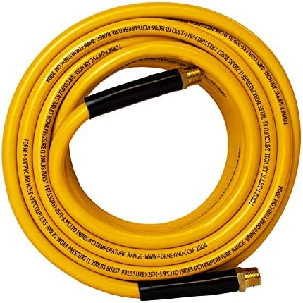 FORNEY 75409 Mangueira de ar, PVC amarelo com acessórios masculinos de 3/8 de polegada nas duas extremidades, 3/8 polegadas a 50 pés