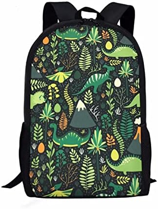 Uniceu Cartoon Dinosaur Print Kids Personalizado School Bookbag para meninos meninas, mochila de ombro de lona leve de 17