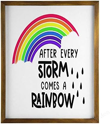 Vinmea Decoração de casa placar depois de cada tempestade vem um sinal de madeira emoldurada em arco -íris, sinal