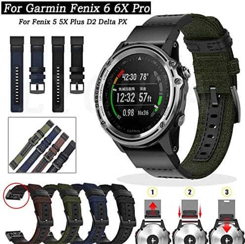 Ndjqy 26 mm de faixa de lona 22 mm cinta de banda de relógio para Garmin Fenix ​​5 5x mais 6 6x 6s Pro 935 3HR Smart Bracelet