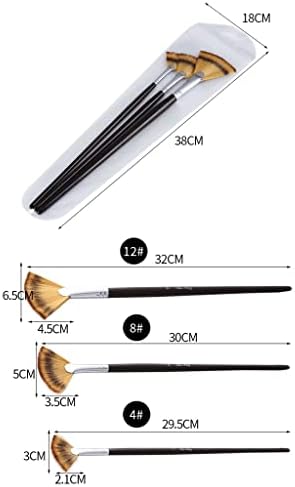 WENLII 3 Black Long Rod em forma de ventilador de escova de guache de 3 pincéis de arte aquarela de nylon de nylon