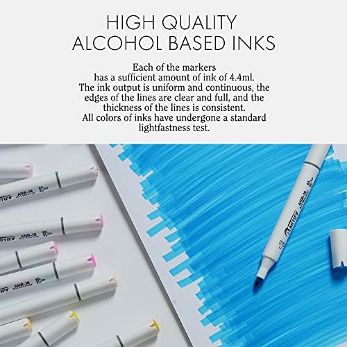 Artify 48 Slot Canvas Marker Pen Organizer Bag com 48 Brush & Chisel Dicas Duas Duas Marcadores de Escova de Álcool, Marcadores de