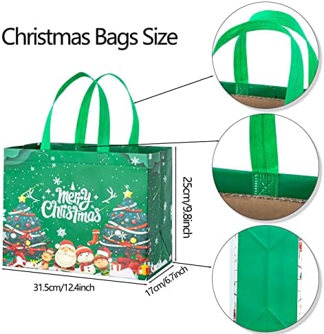 Sacos de presentes de Natal de 16pcs, sacolas de Natal com alças sacolas reutilizáveis ​​de tratamento de Natal grandes sacolas de Natal não tecidas para a festa de Natal, compras de ano novo, surpresa de Natal 12,8 × 9,8 × 6,7