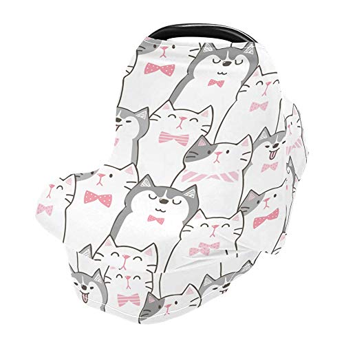 Yyzz Cartoon Cat and Dog Pattern Capas de assento de bebê elástico covers de enfermagem do dossel infantil Cover de amamentação Lenço de inverno à prova de vento respirável para meninos meninas