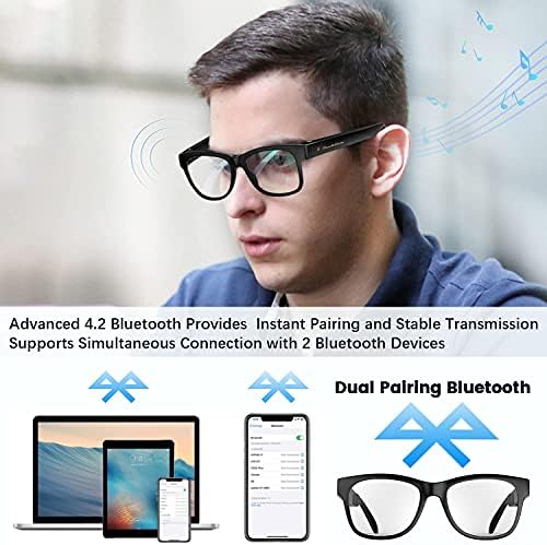 Óculos de condução óssea qztelectrônica, fones de ouvido abertos Bluetooth, óculos de sol fotochrômicos anti-raio azul, óculos de áudio