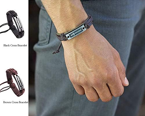 2 PCs/Set Religion Cross Leather Bracelets - Presentes de confirmação para homens adolescentes pulseira de embalagem ajustável 2 -PACK