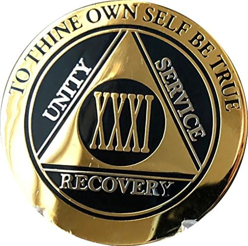 RecoveryChip 31 anos AA Medallion elegante Black Gold Silver Biplated Alcoolics Anonymous Chip