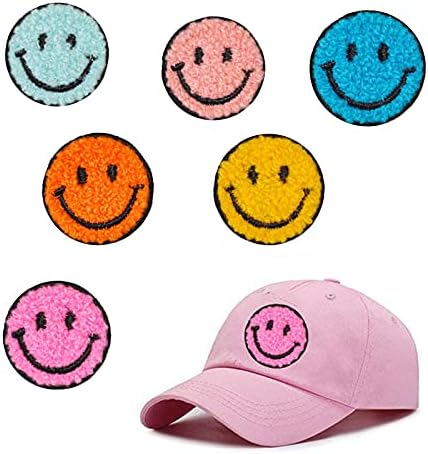 Ixueyu Smile Face Patches Cartoon Appliques Ferro Applique em Citch Round Glitter Round para Diy Craft Roupos Hat