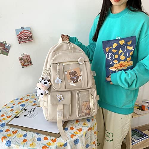 Mochila Aleghyrich Kawaii com acessórios fofos Pin Pingled pingente Kawaii School Backpack Backpack estético fofo