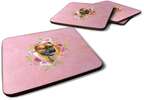 Tesouros de Caroline CK4121FC Borboel Mastiff Pink Flowers Coam Coants Conjunto de 4, 3 1/2 x 3 1/2, multicolor