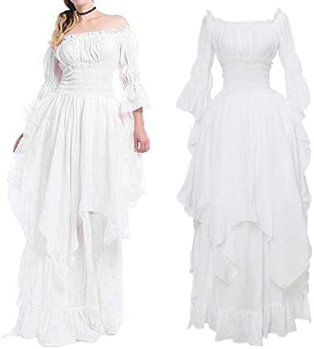 Vestidos maxi de bolso míshui para mulheres lascas de vestido com pluv -buff de feminino fora do ombro de vestido de verão medieval