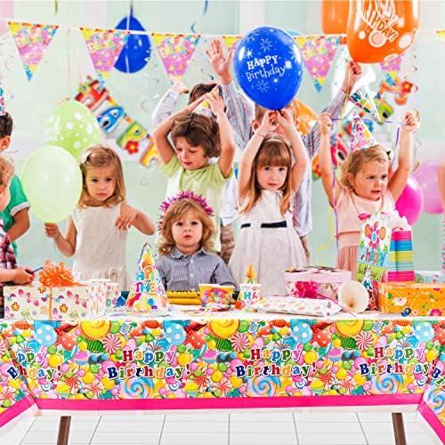 Legenda de FZR Sweet Candy Lollipop Toclagem de mesa de plástico para festa de aniversário com tema de Candyland, decoração do chá de bebê, tampa de mesa descartável retângulo - 52 x 90 polegadas