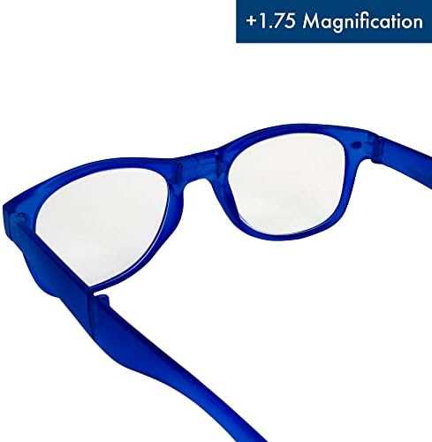 Visão Global Vidros Faldway Reading para homens ou mulheres +1,75 ampliação de moldura azul dobrável com lente clara e bolsa