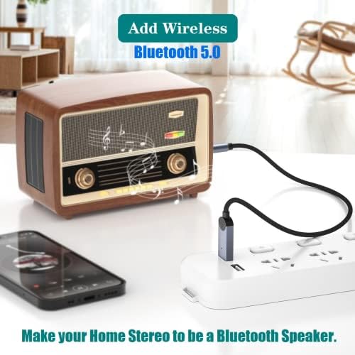 Receptor de carro Bluetooth 5.0 do sol Bluetooth, adaptador USB DAC AUX para Bluetooth com microfone embutido para chamadas livres