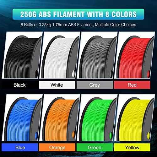 SunLU 250G Filamento ABS 1,75 mm Pacote e PLA Meta 3D Impressora Filamento Rosa, Precisão dimensional +/- 0,02 mm, 0,25 kg de bobo, 8 rolos, preto+branco+cinza+azul+amarelo+verde+vermelho+laranja+laranja+laranja+laranja+laranja+laranja+laranja+laranja+laranja+laranja+laranja