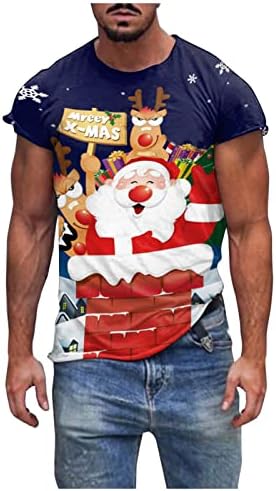 XZHDD Soldado de Natal T-shirts de manga curta para homens, Natal Santa Claus Print Crewneck Tee Tops Home Party Casual Tshirt