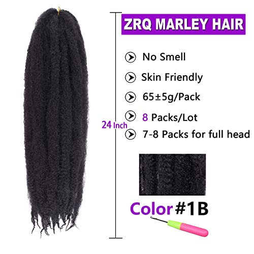 ZRQ 8 Pacote as tranças de crochê de cabelo Marley, 24 polegadas Afro Kinky Marley Braiding Hair, cabelos sintéticos de