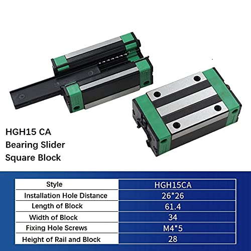 Mssoomm 15mm HGH15 Kit de trilho linear quadrado CNC 2PCS HGH15-92,52 polegada / 2350mm +4pcs HGH15 - CA Tipo quadrado Rolamento de transporte deslizante linear Rail Rail Set para impressora 3D e projeto DIY Projeto