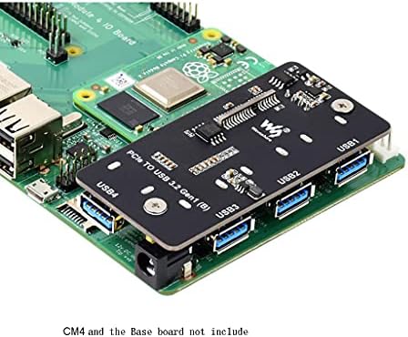 Adaptador PCIE para USB 3.2 Gen1 projetado para Raspberry Pi Compute Module 4 Io Board, 4x portas USB de alta velocidade, compatíveis com USB 3.0/2.0/1.1