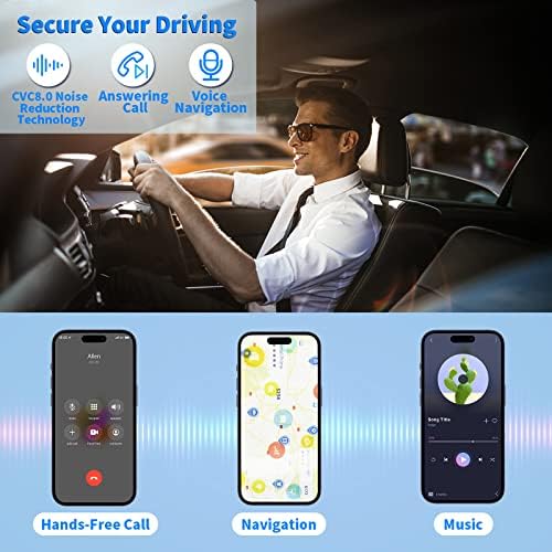 Receptor Sdncie Bluetooth 5.1 para carro, Ruído Active Cancelamento de Bluetooth ADAPTADOR AUX PARA MÚSICA/CHAMADA DA Mãos, receptor de áudio sem fio para estéreo/alto-falante doméstico/fone de ouvido, 16H Battery Life/Dual Connect