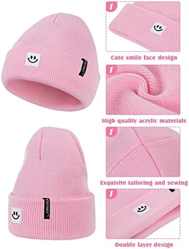 Girada de Komorebi Beanie Beanie para meninos Meninas Smiley rosto tricotado Chapéu de inverno