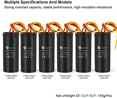 Zaahh 2pcs CBB60 Capacitor de partida dupla Capacitor de execução para máquina de lavar 6UF+4UF 10UF+4UF 10UF+5UF 12UF+5UF