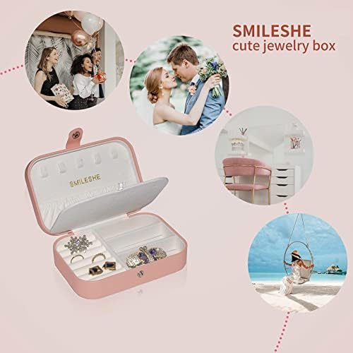 Caixa de jóias Smileshe para mulheres meninas, grandes caixas de armazenamento e couro PU Pequeno estojo de viagem portátil,