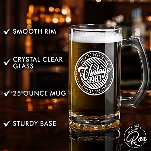 Presentes de aniversário de 40 anos para homens - 1983 Vintage 25 oz Beer Stein Glass - Presente de mordaça de aniversário
