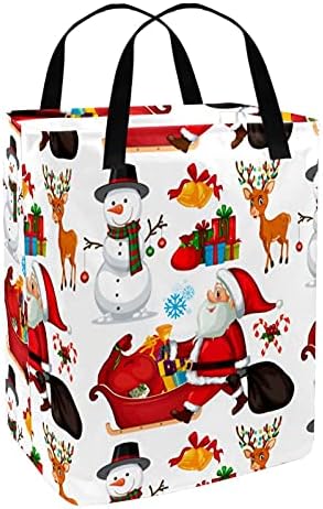 Cesto de lavanderia de kapotofu com alça, Natal Papai Noel Elk Maninho de neve Padrão de veado colapsível cesto de armazenamento