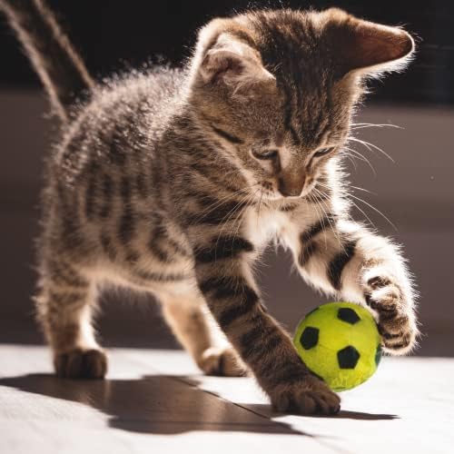 Brinquedos de gatos manchados por produtos éticos - Bolas de pom de pom pom gluffy e pacote de bolas de futebol de espuma de esponja brilhante - 2 pacote anti -ansiedade, alívio do estresse, bola de exercício de gato - brinquedos de gatinho interativo silenciosos