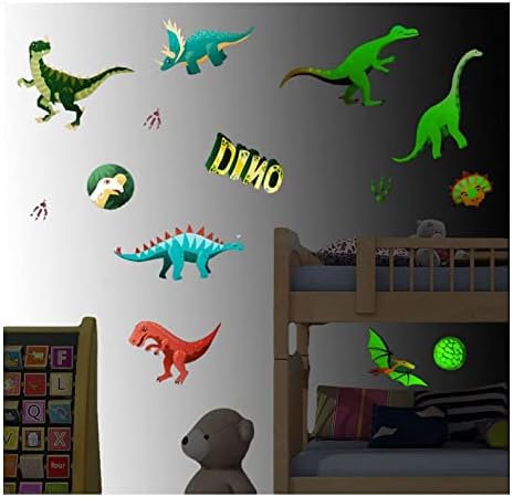 Wubayi Luminous Dinosaur Wall Stickers Creative Luminous Cartoon Dinosaur Set Setes, adequado para quarto e sala, adequado