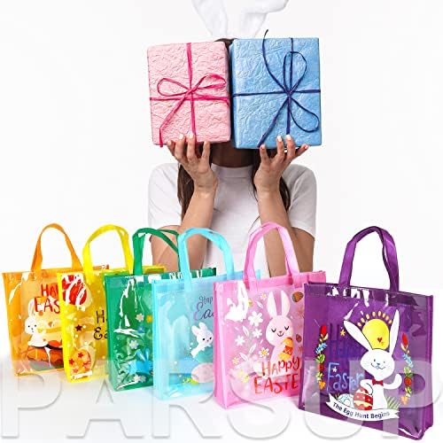 12pcs Feliz Páscoa Bolsas de Caça de Ovos de Páscoa Páscoa Bunny Cenout Chick ovo Sacos de presente com alças, sacos