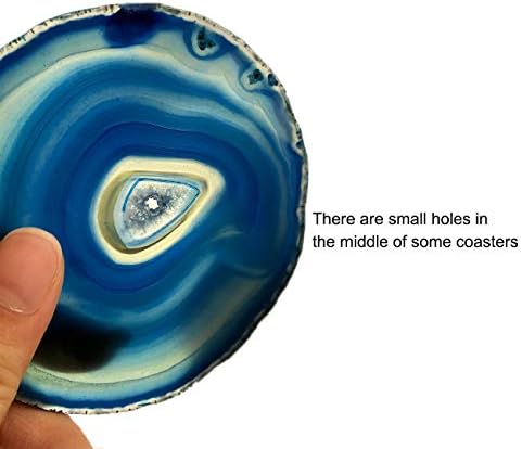 Gemas engraçadas 4pcs Blue Agate Stone Coasters Drinks Small 3-3,5 Decoração de casa com pára-choque de borracha