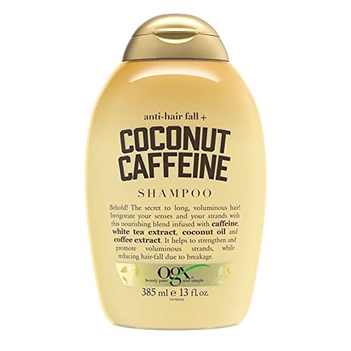 OGX Anti-ar-chão de queda + cafeína de coco Shampoo com cafeína, óleo de coco e extrato de café, 13 fl oz