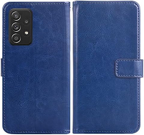 ASUWISH Compatível com Samsung Galaxy A52 5G/4G Caixa da carteira Temperada Protetor de tela de vidro e lasca de couro Casas de telefone celular de cartão de capa para Samsung Galaxy A52 5G/4G Mulheres Blue Blue
