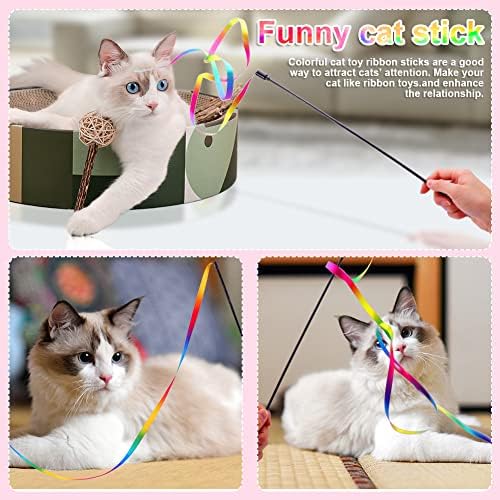 Just E Joy 3 peças Wand Toys Cat Toys Interactive e Tnteractive Cat Proving Wand Ribbon, Exercício de Treinamento de Cat