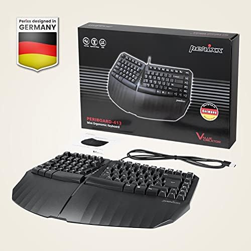 Perixx Periboard -413b US, teclado de divisão compacto ergonômico USB com fio - 15,75x10.83x2.17 polegadas TKL Design - Black -