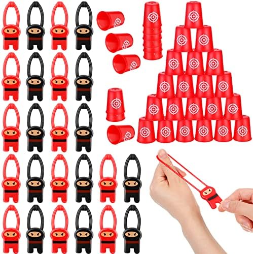 Leitee 48 PCs Voador de Ninjas de Slingshot elástico Tonshot Elastic Ninja Toy Red Black com 24 Slingshot de Borracha e 24 Copas de Dart Função de Far