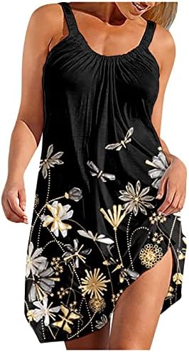 Ruziyoog Women Summer Summer Beach Dress Spaghetti tiras de estampa floral cubra o vestido de tanque casual boho casual de verão