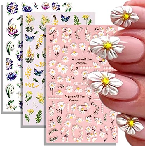 6 lençóis adesivos de arte de flor de flor preços 5d suprimentos de arte margarida adesivos unhas de unhas acrílica gravado