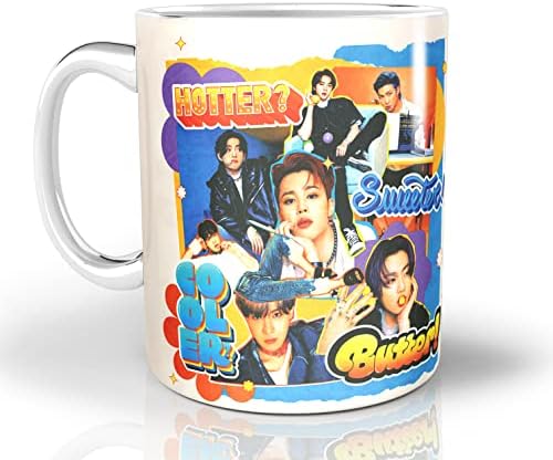 Dsforu Cerâmica branca 11 oz Canecas coreanas Família Bangtan Ano Novo Ano Novo Amigos Kpop Holiday Music ST Band