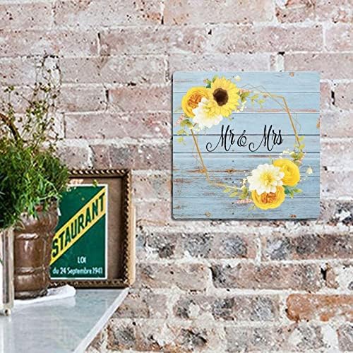 Sr. e Sra. Metal Tin Sign Sign Aquarela Floral Wreath Metal Welcome Sign 12x12in Farmhouse Style Floral Wreath Metal Wall Decor Sign para a porta da frente Farmpub Bar Garden Garden Homem Caverna