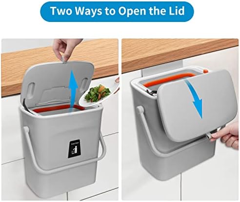 Bin de composto para cozinha, mairuker 2 compact stonespace com 1 pcs cano interno, lata de lixo selado com cozinha com