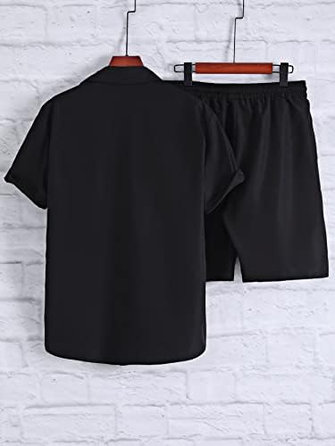 Roupas de 2 peças de gorglitter masculino de manga curta de botão de bolso para baixo e shorts de cordão