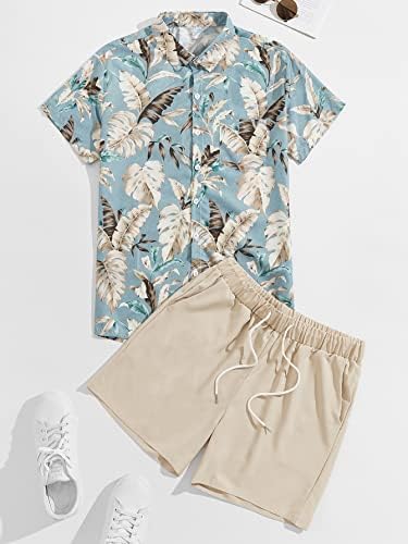 Roupas de duas peças de fdsufdy para homens camisa de impressão tropical aleatória e shorts de cordão