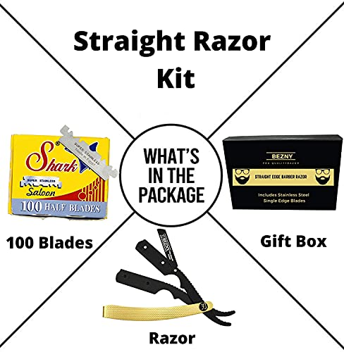 Bezny Straight Edge Barber Razor - Razoras retas profissionais para homens barbear, modelagem de barba e corte de cabelo