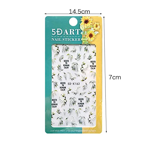 Pregos de flor branca 5d adesivos de unhas, decalques de unhas de verão adesivos adesivos adesivos para unhas para