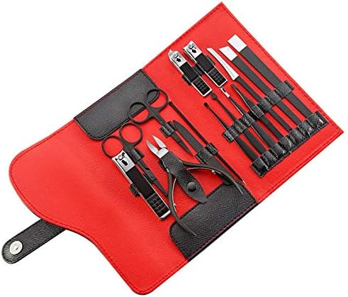 Ganyuu 15 peças em conjunto de unhas multifuncionais conjunto de unhas define aço inoxidável pedicure preto tweezer manicure kit kit unha ferramentas de arte