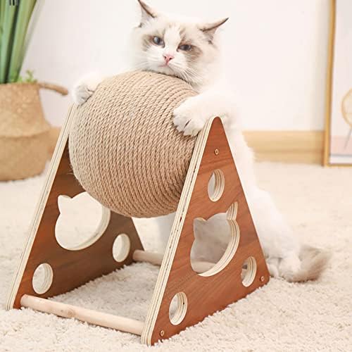 Clpeen gato brinquedo de brinquedo interativo scratcher placa gatinho sisal corda bola resistente à bola rotativa para pequeno e médio animal de estimação