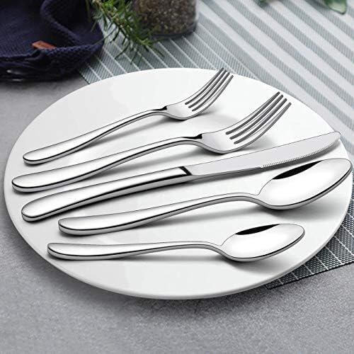 Conjunto de talheres de 40 peças de 40 peças, conjunto de talheres de talheres de aço inoxidável para 8, utensílios de alimentação pesada, utensílios de mesa, espelhos polidos, lavadora de louça segura